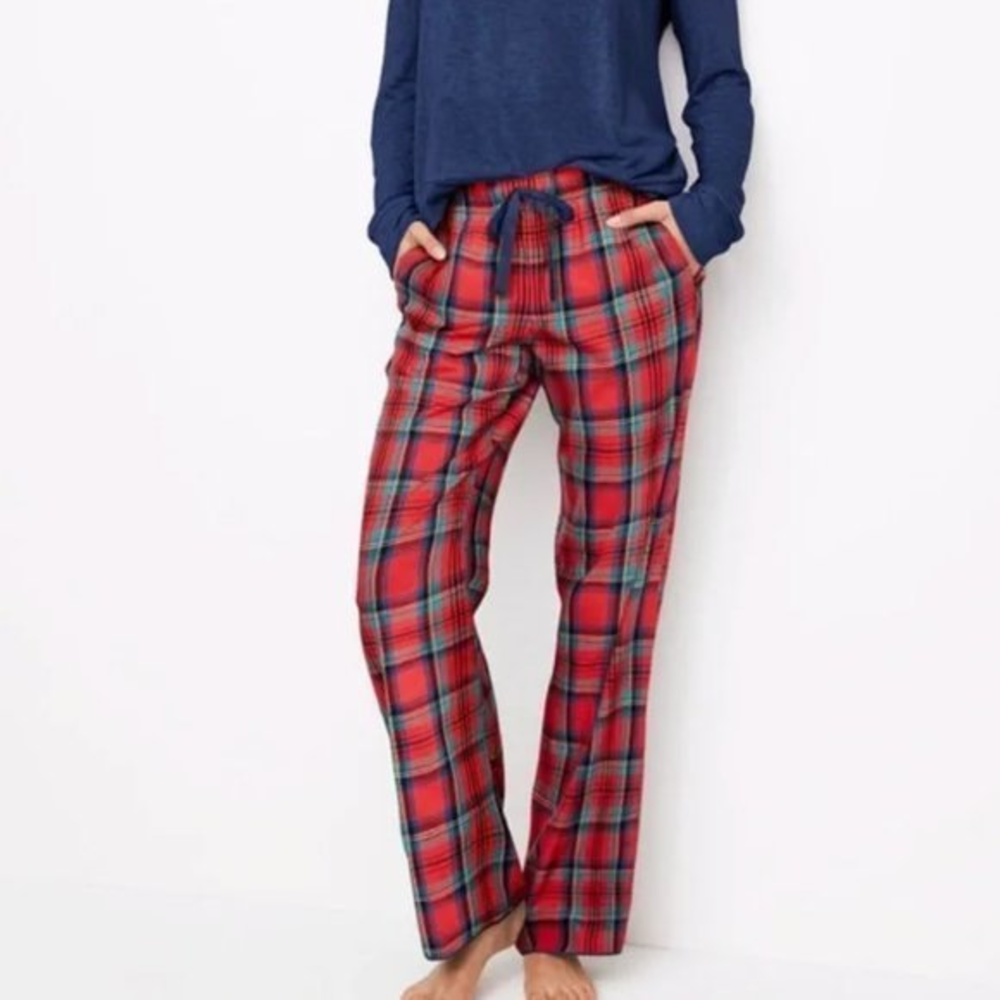 Victoria's Secret Large L‎ Long Red Blue Cotton Modal Tartan Plaid Pajama Pants